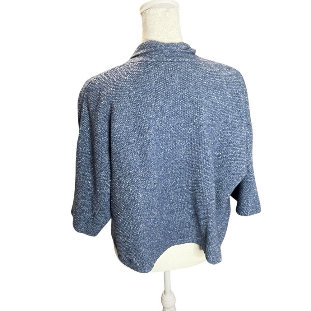 Eileen Fisher Blue Heather Wool Silk Boucle Open Front Cardigan Sweater Petite L - Picture 4 of 7